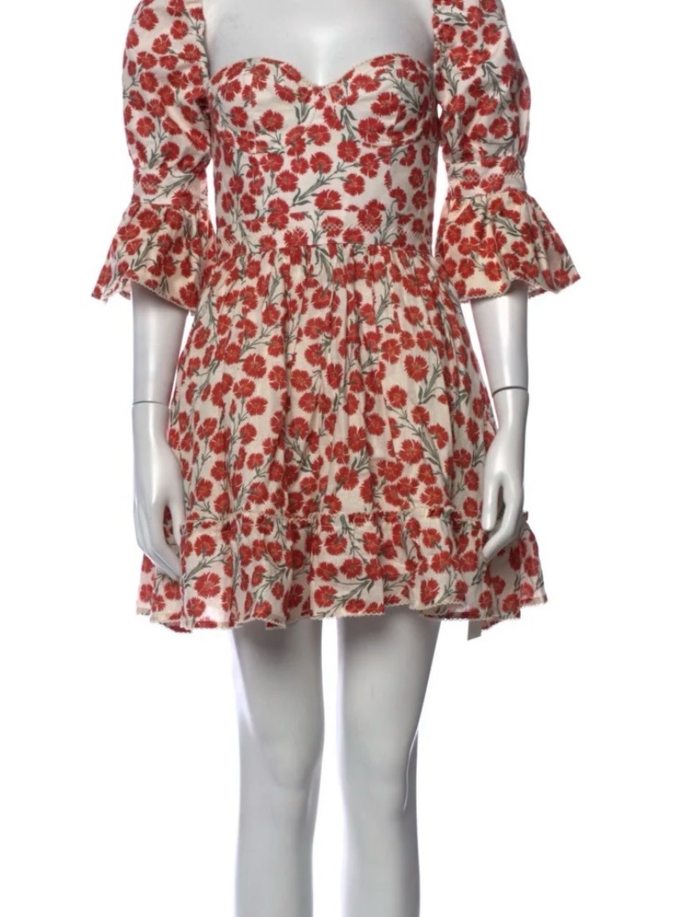 Agua Bendita Cream Mini Dress with Red Floral Print